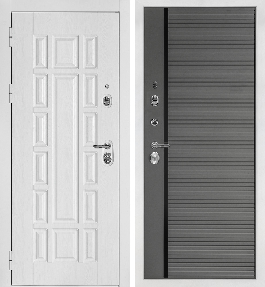 Дверь Квадро-124/PR- 173 Белый дуб фактурный / Серый