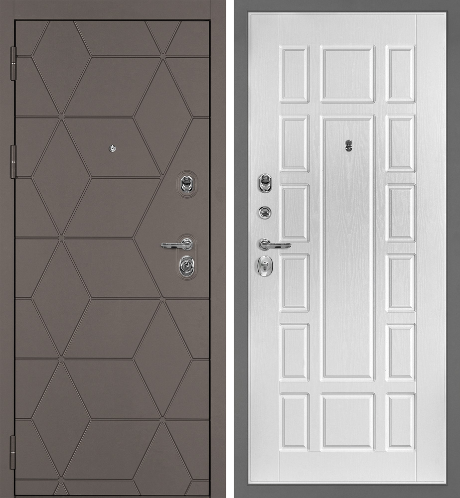 Дверь Тетра-181/PR-124 Коричнево-серый / белый ясень