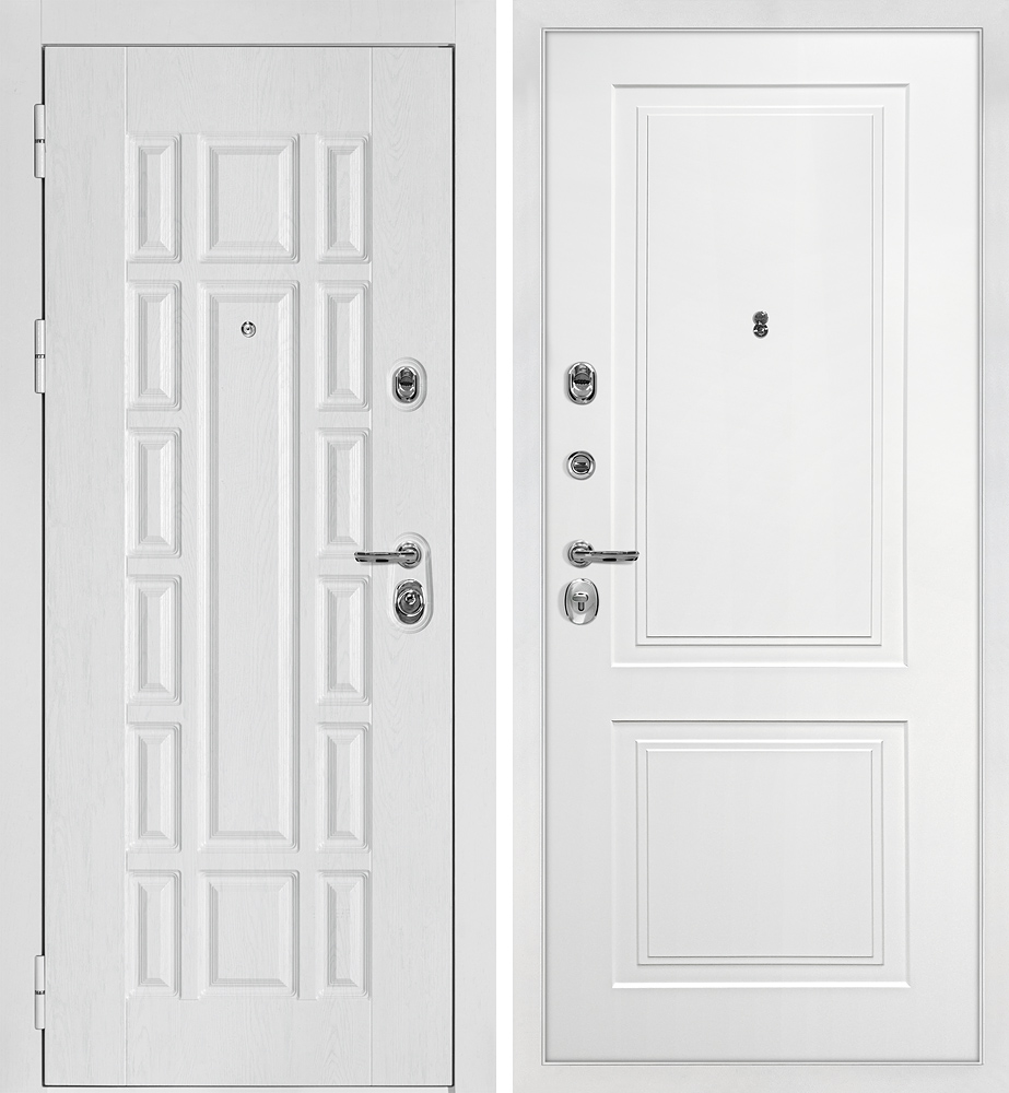 Дверь Квадро-124/Smalta-Line 04 Белый дуб фактурный / Белый ral 9003