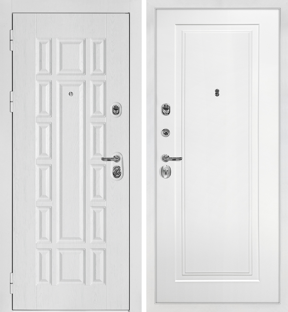 Дверь Квадро-124/Smalta-Line 06 Белый дуб фактурный / Белый ral 9003