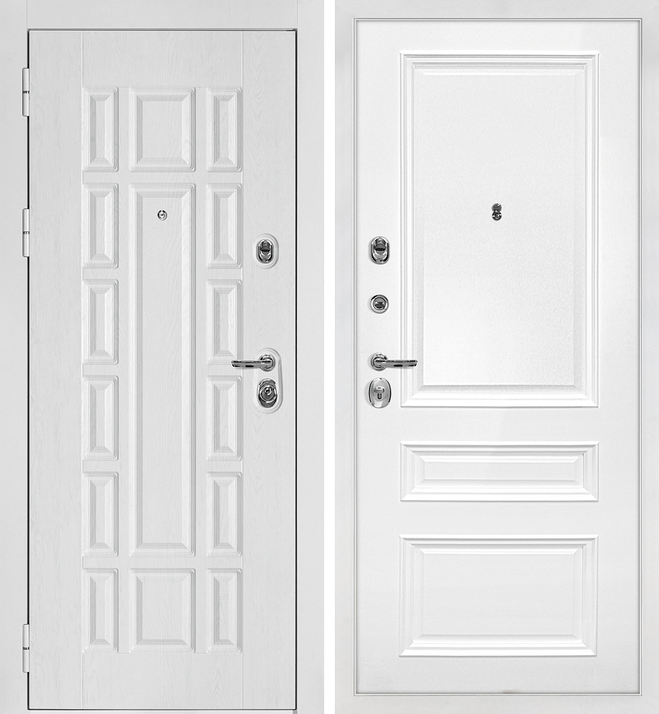 Дверь Квадро-124/Smalta-06 Белый дуб фактурный / Белый ral 9003