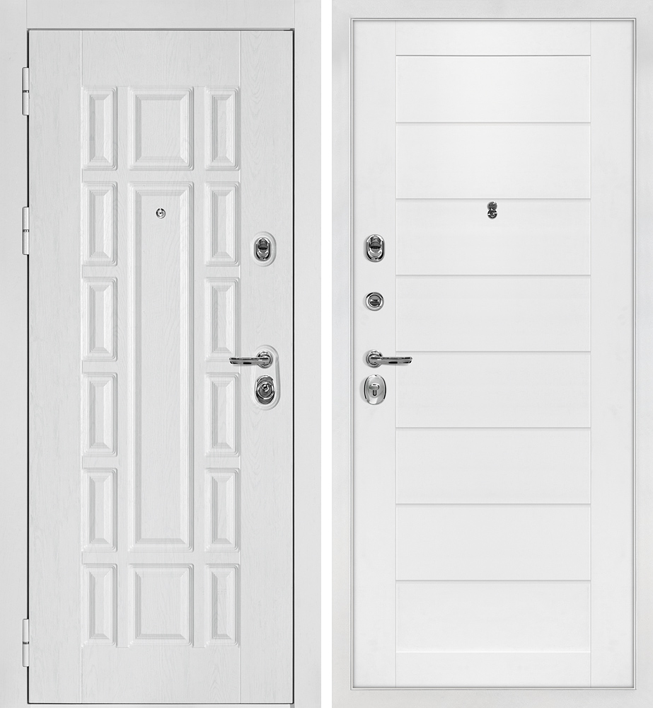 Дверь Квадро-124/Техно-708 Белый дуб фактурный / Белоснежный